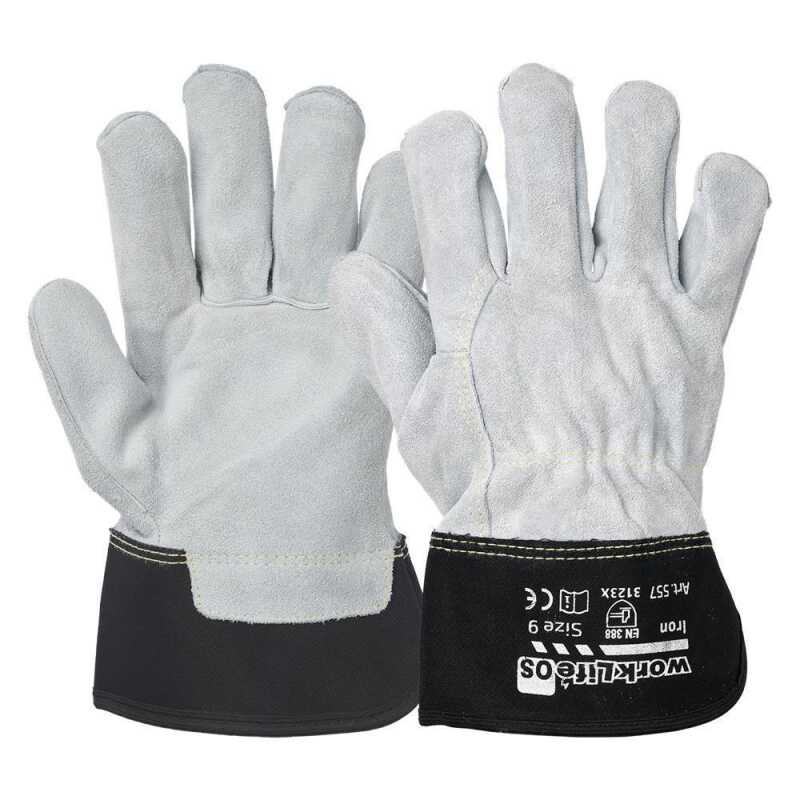 WorkLife Iron Gr&ouml;&szlig;e: 9-11, Rindkernspaltlederhandschuh mit Spaltlederr&uuml;cken, gummierte Stulpe, gef&uuml;ttert