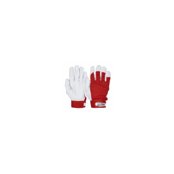 Basic Light Red Gr&ouml;&szlig;e: 8-11, Ziegenlederhandschuh mit rotem Baumwollr&uuml;cken, ungef&uuml;ttert, Klettverschluss