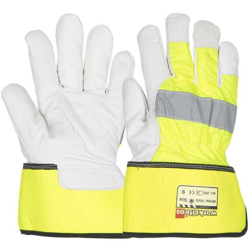WorkLife Winter HiViz Gr&ouml;&szlig;e: 9-12, Ziegenlederhandschuh mit wasserabweisendem Nylonhandr&uuml;cken in leuchtgelb, innen komplett moltongef&uuml;ttert, Reflexstreifen im Handr&uuml;cken