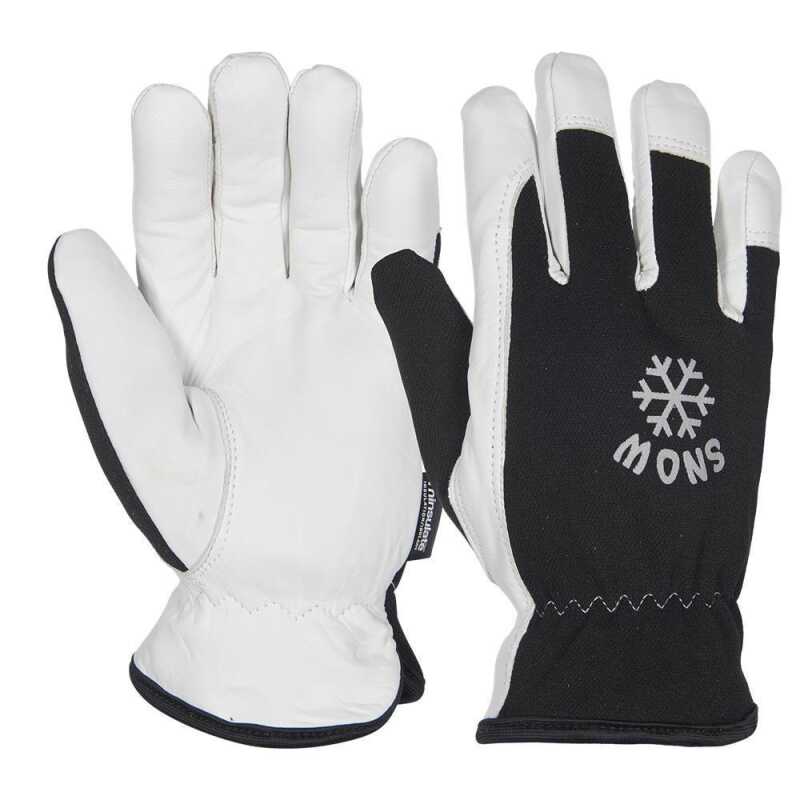 Snow 2 Gr&ouml;&szlig;e: 9-11, Ziegenlederhandschuh mit schwarzem Nylonhandr&uuml;cken, innen mit 40 gr. Thinsulatefutter ausgestattet, Gummizug im Handr&uuml;cken