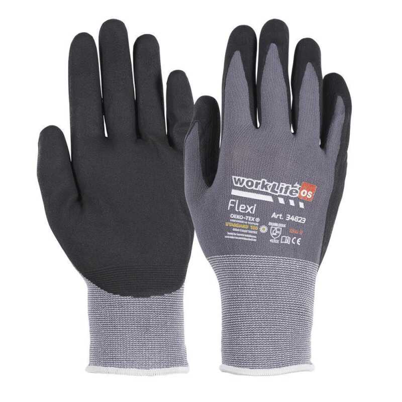 WorkLife Flexi Gr&ouml;&szlig;e: 10, 15 gauge Nylon Feinstrickhandschuh mit Nitril Foam Beschichtung, &Ouml;ko Tex 100 zertifiziert, glatte Oberfl&auml;che, atmungsaktiv