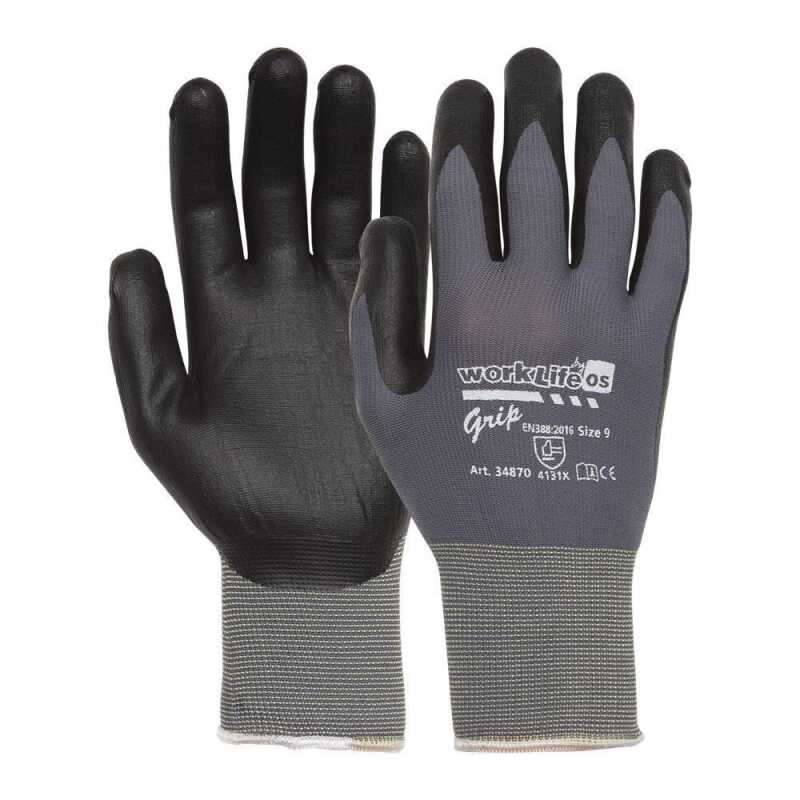 WorkLife Grip Gr&ouml;&szlig;e: 6-11, Nylonfeinstrickhandschuh mit Nitril Foam Beschichtung, Handr&uuml;cken frei