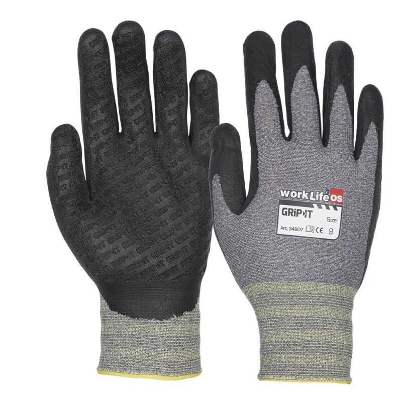 WorkLife Grip it Gr&ouml;&szlig;e: 8-11, Nylon Feinstrickhandschuh mit pr&auml;gnierter Nitrilbeschichtung, Handr&uuml;cken frei