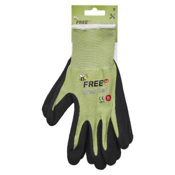 Bee free Green Leaf Gr&ouml;&szlig;e: 7-10, Polyesterfeinstrickhandschuh, gr&uuml;n mit schwarzer Latexbeschichtung, Handr&uuml;cken frei, Strickbund