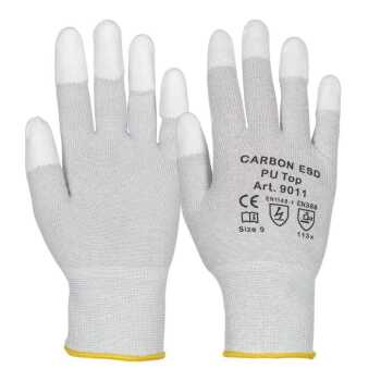 Carbon ESD PU Top Gr&ouml;&szlig;e: 6-11, Nylonfeinstrickhandschuh, Fingerspitzen PU getaucht, Strickbund,