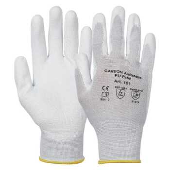 Carbon ESD PU Palm Gr&ouml;&szlig;e: 6-11, Nylonfeinstrickhandschuh, Handfl&auml;che PU beschichtet, Handr&uuml;cken offen, Strickbund