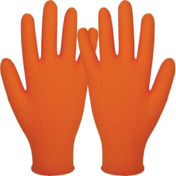 Orange Nitrile Gr&ouml;&szlig;e: 7-11 kr&auml;ftiger Nitrileinweghandschuh Puder frei 50 St&uuml;ck /Spenderbox