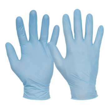 Think Green Hydro PU Gr&ouml;&szlig;e: 7-10, Blauer, puderfreier aus auf wasserbasiertem Polyurethan Einweghandschuh in 100 St Spenderbox, lebensmittelgeeignet, Rollrand