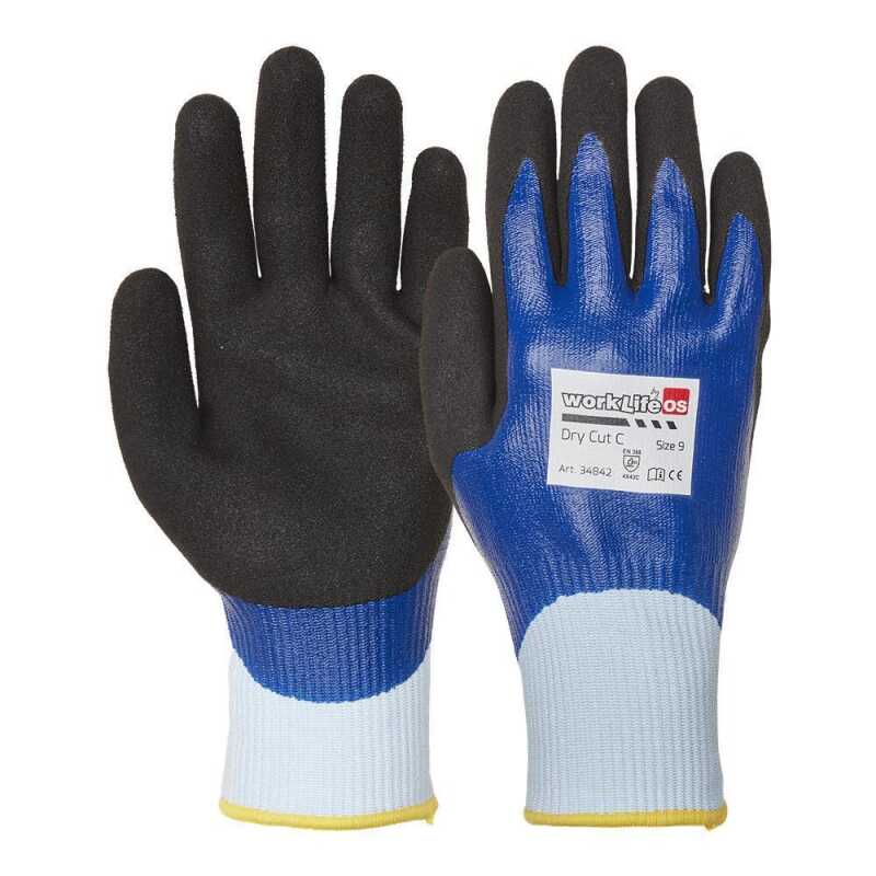 WorkLife Dry Cut C Gr&ouml;&szlig;e: 8-11, UHMWPE/Glasfiber/Polyester/Elasthan-Strickhandschuh mit einer doppelten Nitrilbeschichtung, Schnittschutzklasse C
