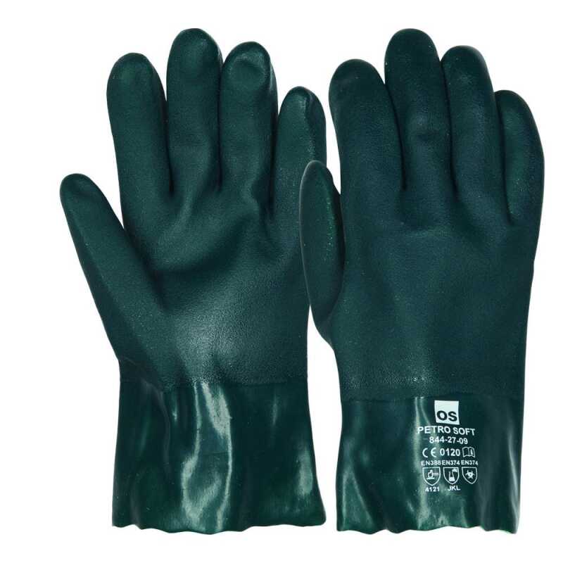 Petro Soft, 35 cm Gr&ouml;&szlig;e: 10, Baumwollhandschuh mit einer doppelten PVC-Beschichtung, 35 cm lang, 1,4 mm stark, geraute Handfl&auml;che, innen velorisiert