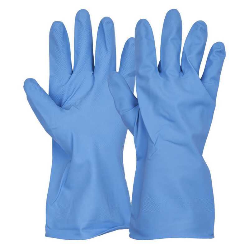 WorkLife Scan Blue Gr&ouml;&szlig;e: 6-9, Blauer Latexhandschuh , 0,4 mm stark , 30 cm lang , innen velorisiert, das Gitterprofil sorgt f&uuml;r einen guten Grip, Kategorie 3, Typ A