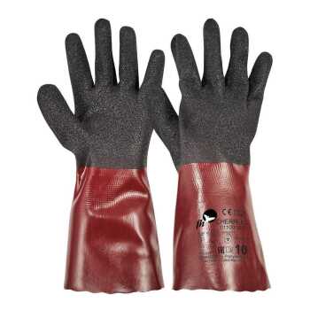 Cherrug Gr&ouml;&szlig;e: 7-11, Kr&auml;ftiger PVC Handschuh mit einer Nitrilbeschichtung , Nyloninnengewebe , 0,8 mm stark , 30 cm lang, Kategorie 3, Typ A