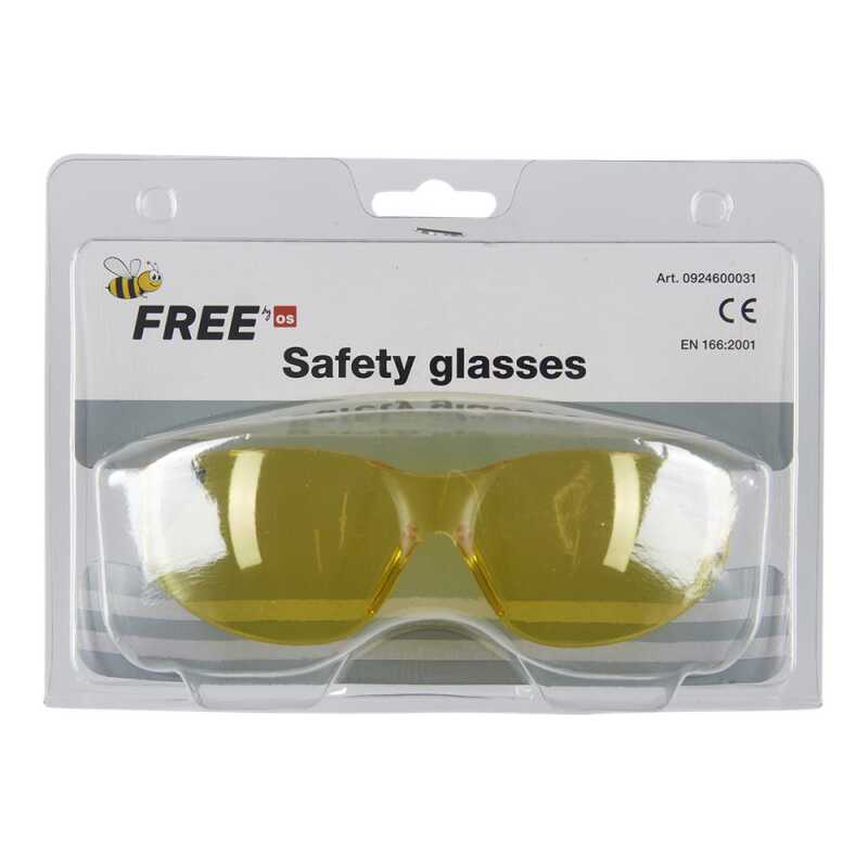 Schutzbrille mit Nasenb&uuml;gel und gelber antibeschlag Polycarbonatscheibe, Schutzbrille mit Nasenb&uuml;gel und gelber antibeschlag Polycarbonatscheibe, sch&uuml;tzt vor UV Strahlen, EN 166, Blisterverpackung