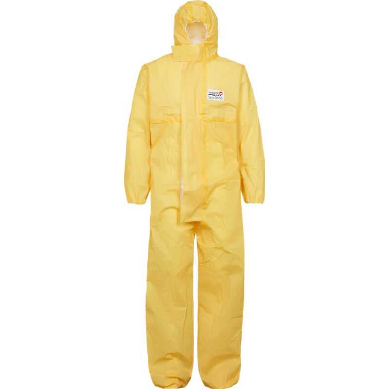 Gelber Chemikalienschutzanzug aus Polyetylen mit Kapuze WorkLife Safe 3456 Gr&ouml;&szlig;e: M-4XL, Strickbund am Handgelenk, selbstklebende Lasche, antistatisch, bakteriendicht