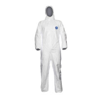 Weißer Polyethylen Overall mit Kapuze T