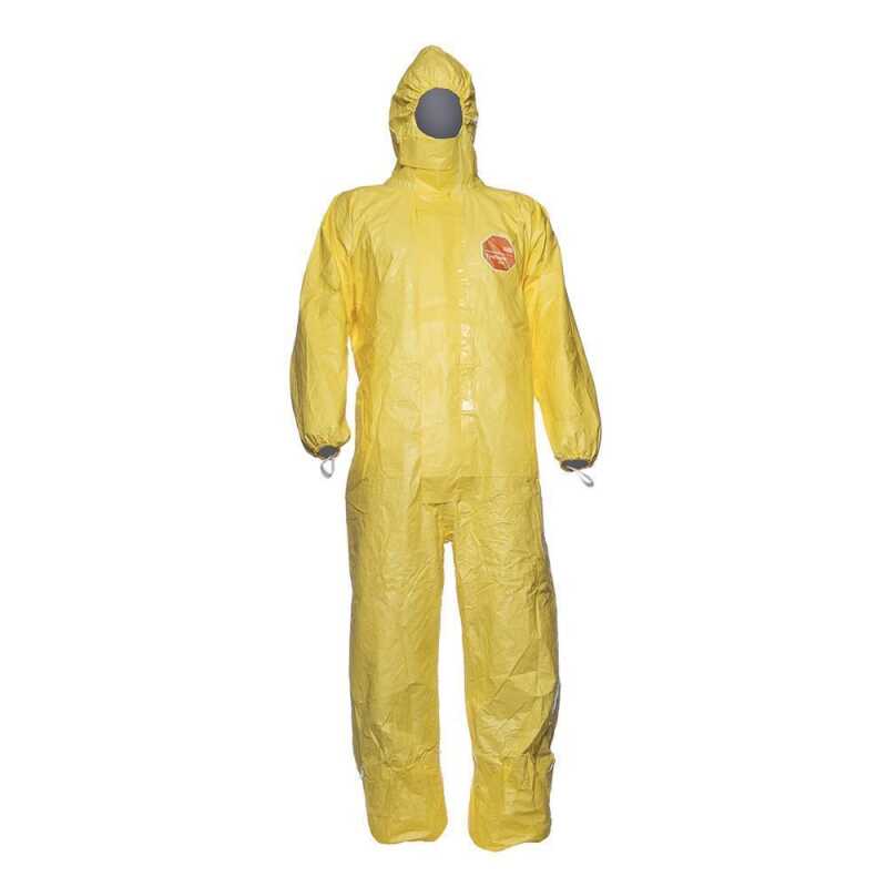 Gelber Polyethylen Overall mit Kapuze Tychem 2000C Gr&ouml;&szlig;e: 2XL, Rei&szlig;verschluss mit doppelter selbstklebender Lasche, antistatisch,
