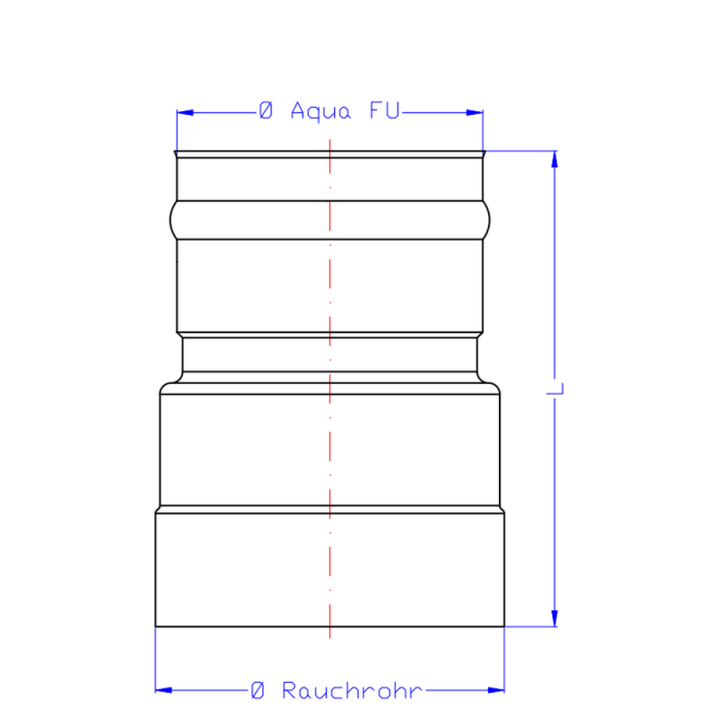 SEM AQUA FU f&uuml;r Unterdruck &Uuml;BERGANG feueraluminiertes Rauchrohr/VA von D  130   auf DN 113