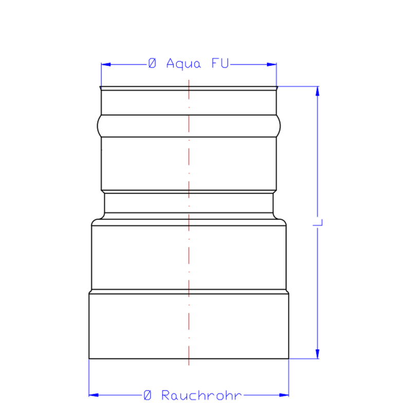 SEM AQUA FU f&uuml;r Unterdruck &Uuml;BERGANG feueraluminiertes Rauchrohr/VA von D  150   auf DN 113