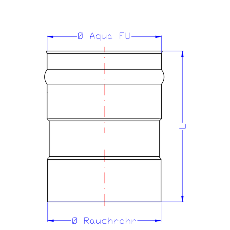 SEM AQUA FU f&uuml;r Unterdruck &Uuml;BERGANG feueraluminiertes Rauchrohr/VA von D  160   auf DN 160