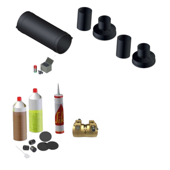 Durchgangsverbindungs-Set f&uuml;r PEX-PU Einzelrohr PN6 f&uuml;r Heizung 75/175 mit PU-Schaumd&auml;mmpaket f&uuml;r Fernw&auml;rmeleitung