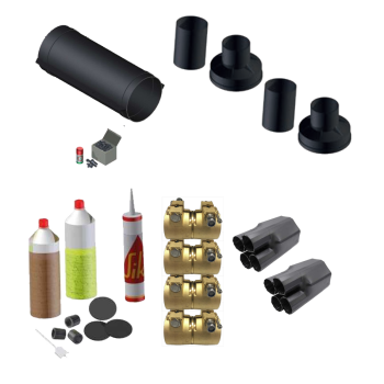 Durchgangsverbindungs-Set f&uuml;r PEX-PEX Vierfachrohr PN6/10 f&uuml;r Heizung/Warmwasser 32-32-25-20/160 mit PU-Schaumd&auml;mmpaket f&uuml;r Fernw&auml;rmeleitung