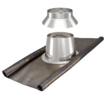 Doppelwandiger Edelstahl Kaminbausatz, Rauchrohrdurchmesser 180 mm, mit Wandkonsole,  wirksame Kaminh&ouml;he 15,98 m (Gesamth&ouml;he 17,1 m), Wandabstand 200-250 mm, mit Regenhut und Dachdurchf&uuml;hrung mit Bleisch&uuml;rze, Dachneigung 15&deg;-30&deg;