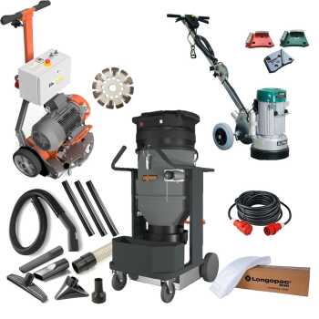 Ein Komplett Set für den professionellen Anwender best. aus: 
 
	 Fußbodenheizungsfräse mit elektrischem 2WD Allrad-Fahrantrieb mit Kurvenautomatik und Fernbedienung 
	  Industriesauger  + Zubehör 
	 Bodenschleifmaschine 230V zur Vorbereitung des Estrichs für nachfolgende Arbeiten 
  Großanwender/Profi Fußbodenheizung Fräs-...