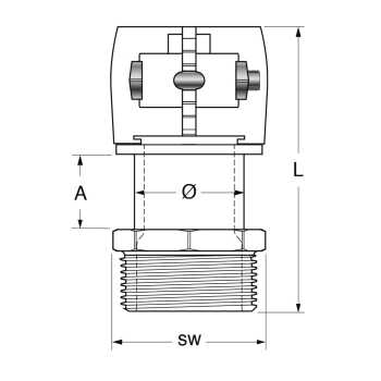 Klemm&uuml;bergang mit Fixpunkt mit Aussengewinde |  110/10,0 mm x 4&quot;  |  &Oslash; 91  |  SW 110 |  PN6 (PE-Xa) max. 95&deg;C Heizung  |  PN16 (PEX 100) max. 20&deg;C Kalt- oder K&uuml;hlwasser  | f&uuml;r Fernw&auml;rmeleitung SDR11