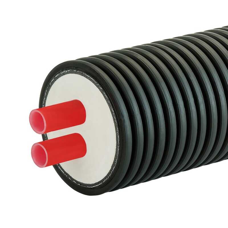 Fernw&auml;rmeleitung Doppelrohr 32 x 2,9 / 145 mm mit PU D&auml;mmung f&uuml;r Heizung und W&auml;rmepumpe