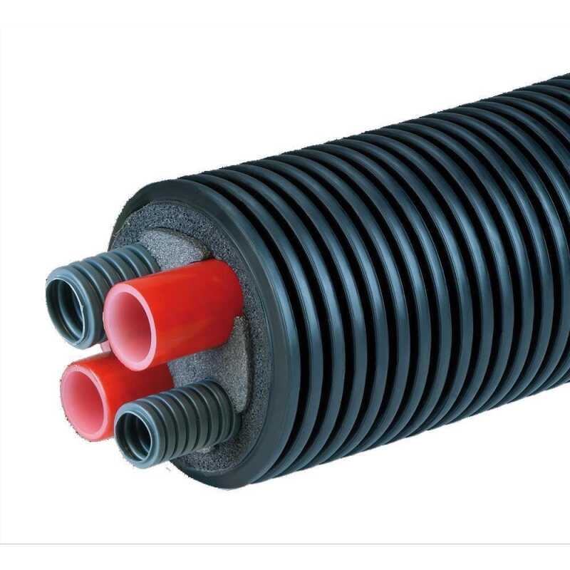 Fernw&auml;rmeleitung mit doppeltem W&auml;rmepumpenrohr PEX (bis 95&deg;C) &amp; 2x Kabelschutz PEX 2 x 40x3,7/145 mm