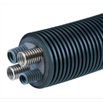 Fernw&auml;rmeleitung mit doppeltes Edelstahlwellrohr/W&auml;rmepumpenrohr 2xDN25/125 mm bis 95&deg;C mit PEX-D&auml;mmung mit 2x Kabelschutzrohr