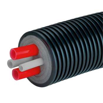 Fernw&auml;rmeleitung mit PEX-Vierfachrohr 40-40-40-25/200mm mit 2x Heizungs- und Warmwasser- und Zikulationsleitung mit PEX-D&auml;mmungen