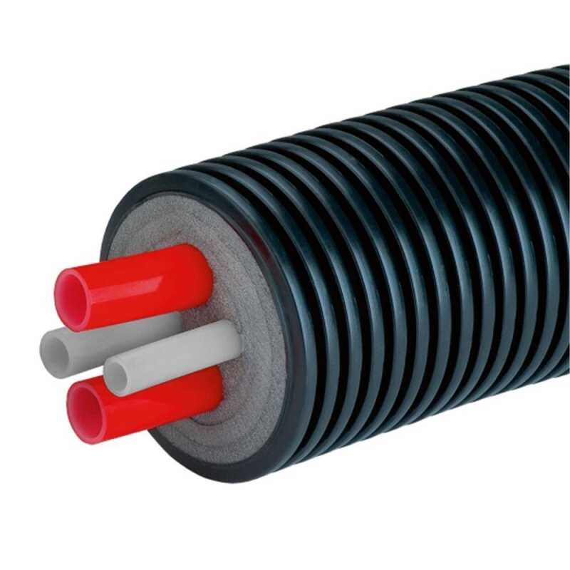 Fernw&auml;rmeleitung mit PEX-Vierfachrohr 32-32-25-20/160mm mit 2x Heizungs- und Warmwasser- und Zikulationsleitung mit PEX-D&auml;mmungen