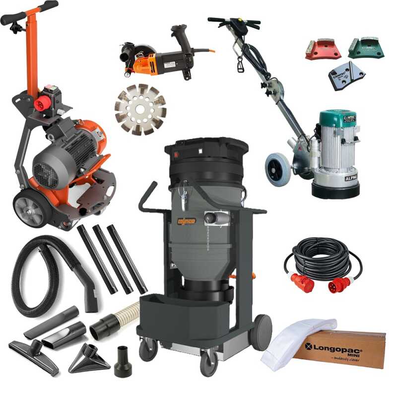 Profi- Set Fu&szlig;bodenheizung fr&auml;sen incl. Bodenfr&auml;se 4 KW manuell, Industriesauger, Handfr&auml;se, Bodenschleifmaschine 230V + Zubeh&ouml;r