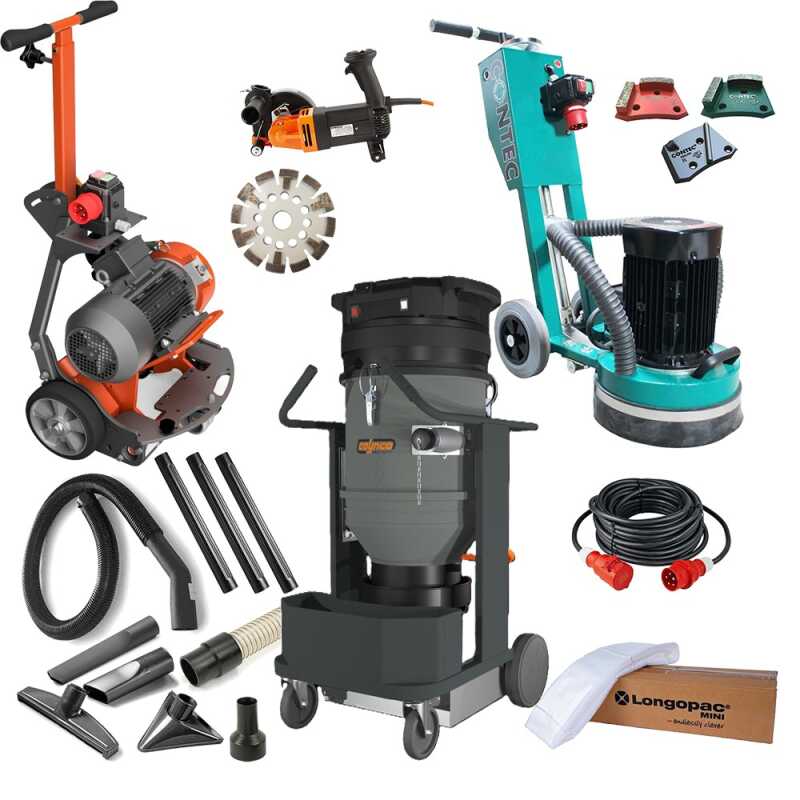 Gro&szlig;anwender/Profi Set Fu&szlig;bodenheizung fr&auml;sen incl. Bodenfr&auml;se 4 KW manuell, Industriesauger, Handfr&auml;se, Bodenschleifmaschine 400V + Zubeh&ouml;r