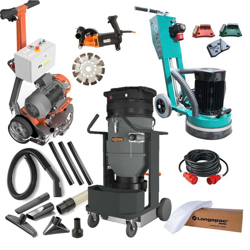 Gro&szlig;anwender/Profi- Set Fu&szlig;bodenheizung fr&auml;sen incl.Fu&szlig;bodenheizungs- Bodenfr&auml;se 4 KW automatic, Industriesauger, Handfr&auml;se, Bodenschleifmaschine 400V + Zubeh&ouml;r