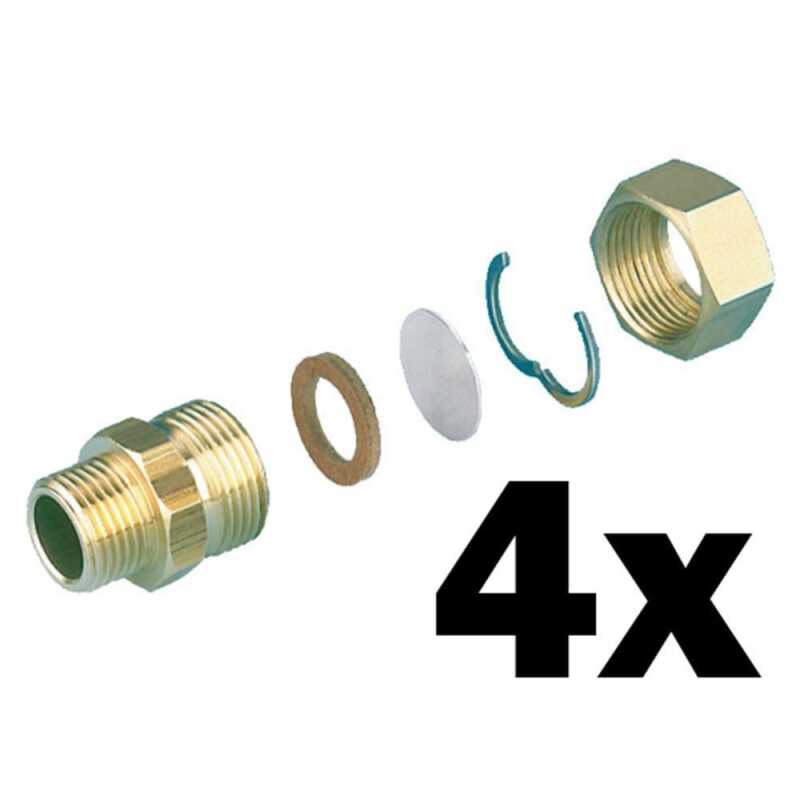 4 x Edelstahlwellrohr Verschraubungsset DN25-1&quot; AG f&uuml;r Fernw&auml;rmeleitung/Solarleitung Easy Drill