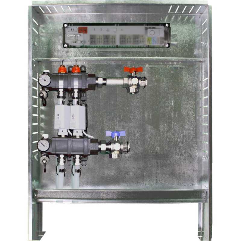 Heizkreisverteiler Station mit 2 Heizkreisen und Unterputz Verteilerschrank 560 mm