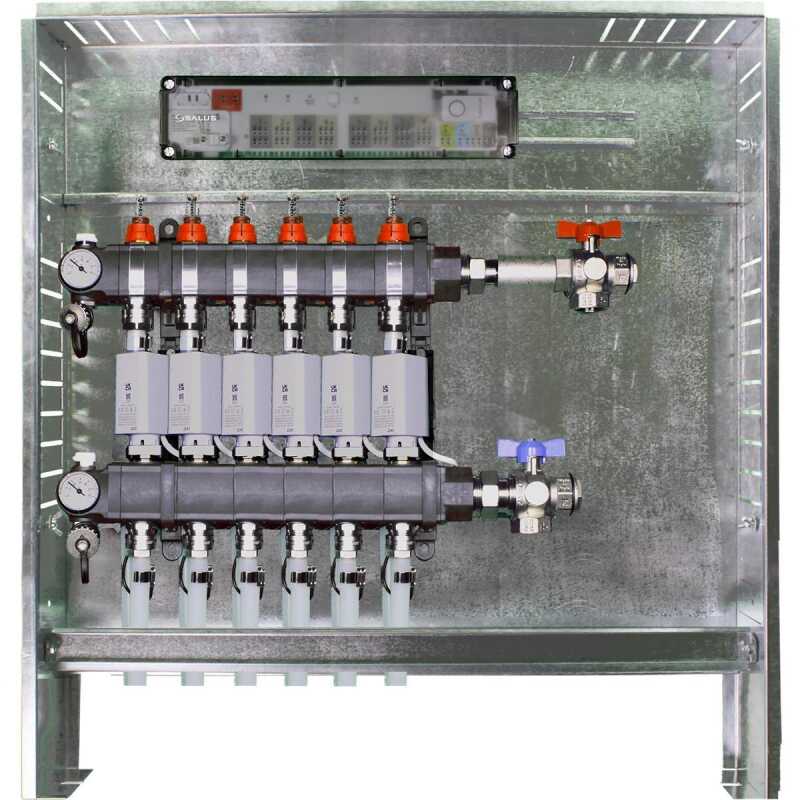 Heizkreisverteiler Station mit 6 Heizkreisen und Unterputz Verteilerschrank 700 mm