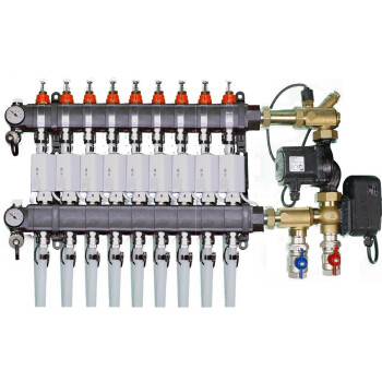 Heizkreisverteiler Station mit 9 Heizkreisen, Regelmischstation und Unterputz Verteilerschrank 850 mm