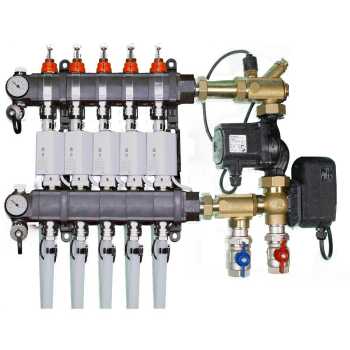 Heizkreisverteiler Station mit 5 Heizkreisen, Regelmischstation und Ohne Verteilerschrank