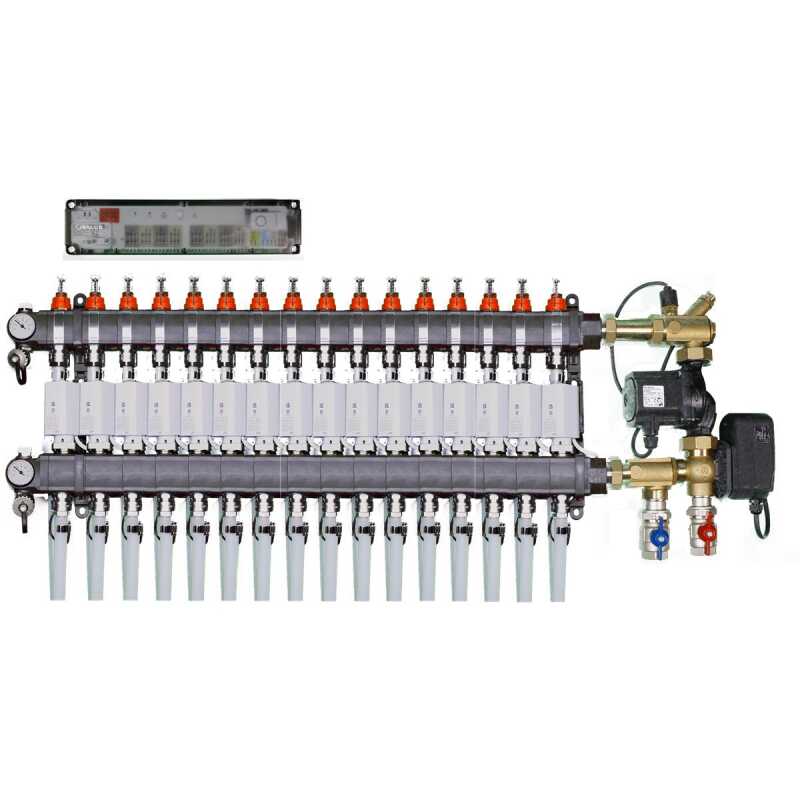 Heizkreisverteiler Station mit 16 Heizkreisen, Regelmischstation und Ohne Verteilerschrank